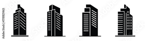 skyscraper minimal flat icon set, black color and white background