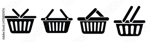 shopping basket minimal icon set, black color and white background