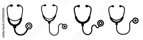 stethoscope minimal flat icon set, black color and white background