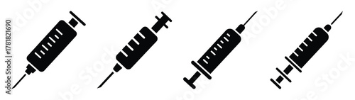 syringe minimal flat icon set, black color and white background