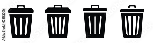 trash bin minimal icon set, black color and white background