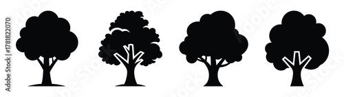 tree minimal flat icon set, black color and white background