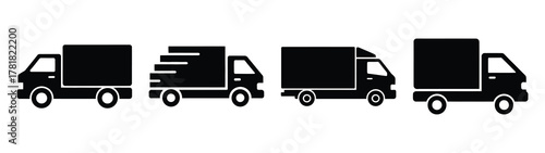 truck delivery minimal icon set, black color and white background