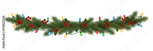 Christmas Garland Arch with Lights and Holly Berries