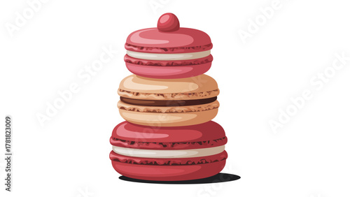 Sweet Stack: A visually appealing stack of colorful macarons, each with a delicate texture, sit as a delightful confectionery treat. 