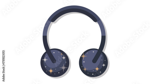 Celestial Symphony: A pair of sleek, dark headphones, adorned with twinkling star patterns, invites listeners into a realm of immersive sound, where music and imagination dance in perfect harmony.
