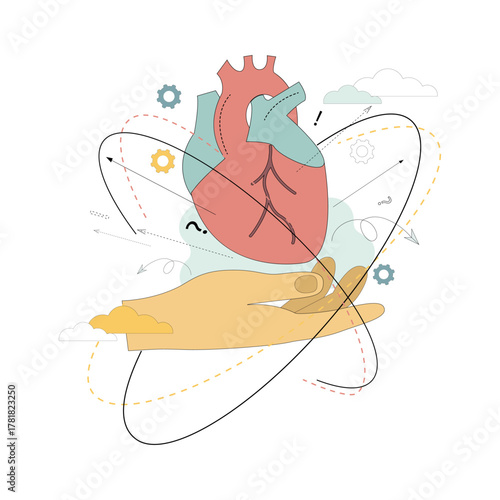 Heart concept. Donation. Healthy heart. Cardiology treatment. Heart transplant. Vector flat illustration.eps