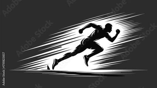 Dynamic silhouette of athlete sprinting with speed effect, perfect for sports marketing, fitness promotions, and athletic achievements, powerful and energetic