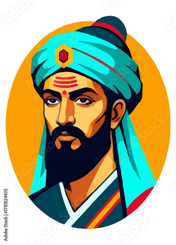 Majestic Emperor Vector Portrait ,Powerful Ruler in Traditional Crown and Robe