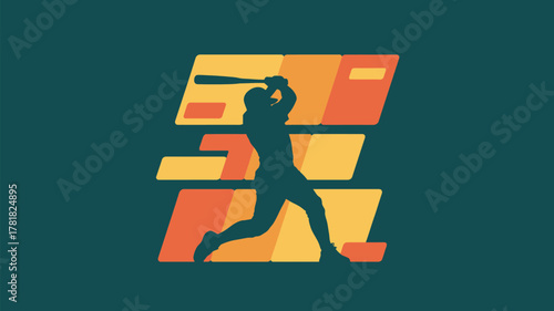Vintage baseball player silhouette with retro stripes for sports teams, school spirit, and graphic designs projects, hitting home runs in style