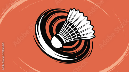 Dynamic badminton shuttlecock art spinning with energy and style for sports promotion or athletic design projects, a modern visual with motion