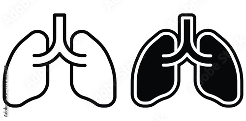 Minimalist Line Art Illustration of Human Lungs in Black and White Design