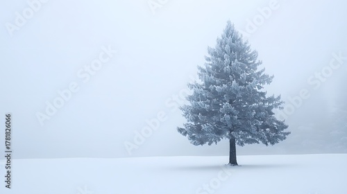 Fototapeta Naklejka Na Ścianę i Meble -  Snowy pine tree in mist landscape high resolution picture