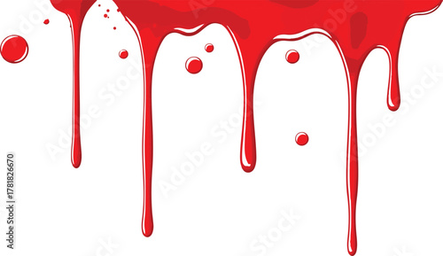Dripping red liquid with highlighted edges creating a graphic viscous effect on a white background