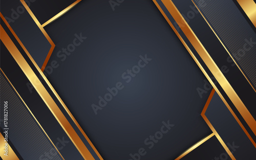 Elegant black luxury background with golden geometric lines and modern layered style