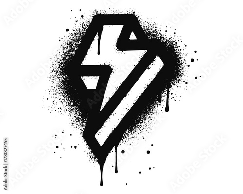 Spray painted graffiti Electric lightning flash, Lightning bolt in black over white. Drops of sprayed thunder bolt symbol. isolated on white background. vector illustration