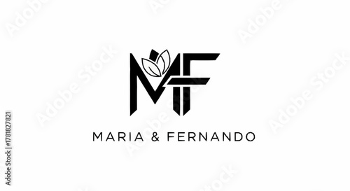 Elegant Maria and Fernando logo design with floral elements and initials.