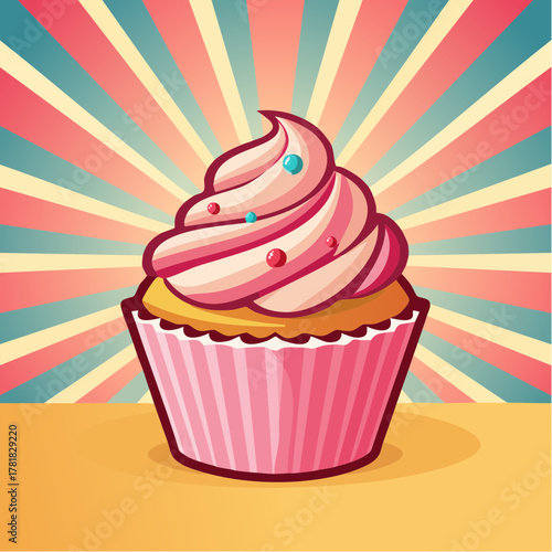 Cup Cake mit rosa Topping im Retro Stil