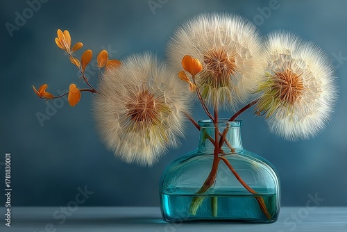 Fluffy flowers in blue glass vase arrangement, nature, home decor