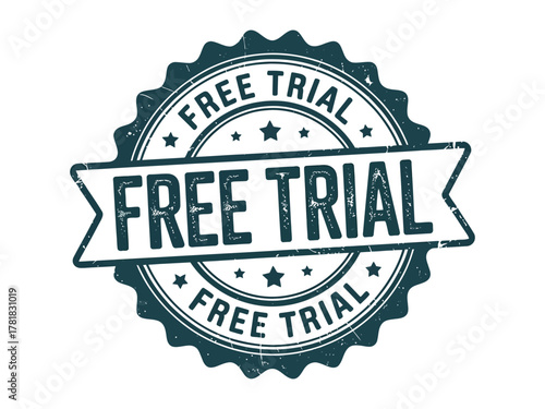 A round stamp with the words "FREE TRIAL" in the center.
