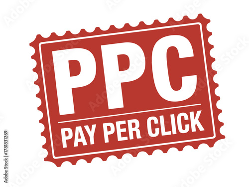 Pay Per Click (PPC) advertising concept represented by a postage stamp.