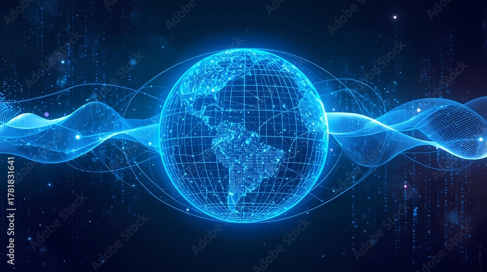 Obraz premium Cyber technology earth with global internet and AI data flow