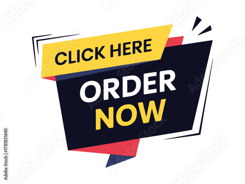 Order Now and Click Here button graphic with dynamic design elements.
