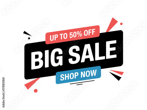 Big sale event offers up to 50% off discounts and shop now promotions.