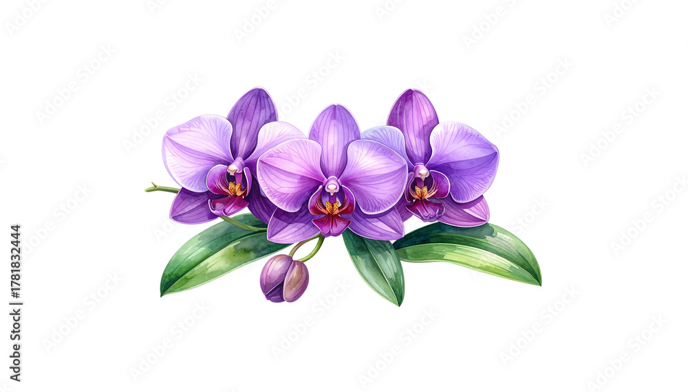 Obraz premium Beautiful red and pink tropical orchid flowers isolated on watercolor on white background