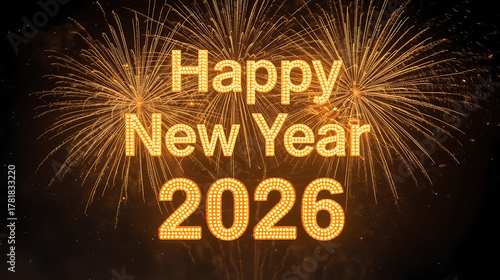 Golden Happy New Year 2026 Fireworks Celebration
