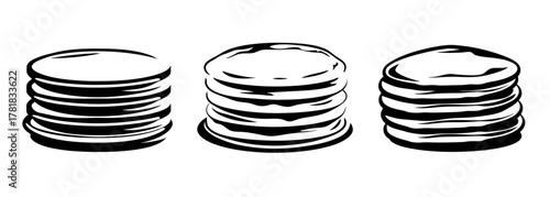 Three stacks of delicious pancakes ready to be enjoyed with toppings or syrup