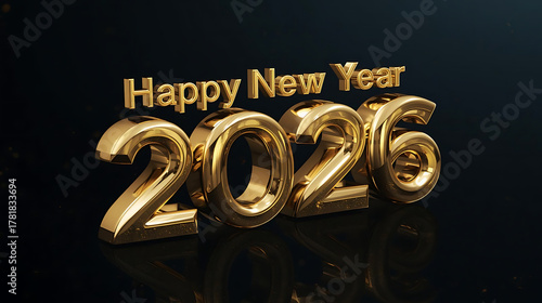 Golden 3D Happy New Year 2026 Celebration