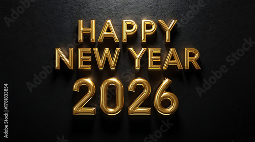 Golden Happy New Year 2026 on Black Background