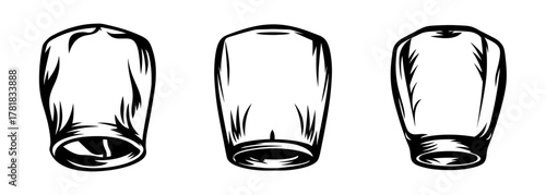 Three paper sky lanterns displayed individually for a festive cultural or celebratory event