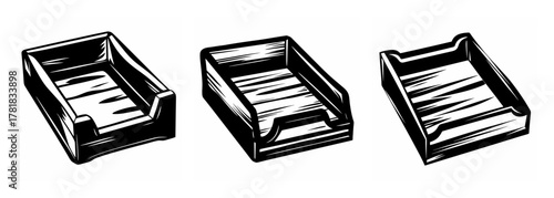 Three empty stacked paper trays for organizing documents and office supplies desktop storage solutions