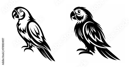 Stylized parrot images side-by-side monochromatic bird art tropical companion avian graphics for design