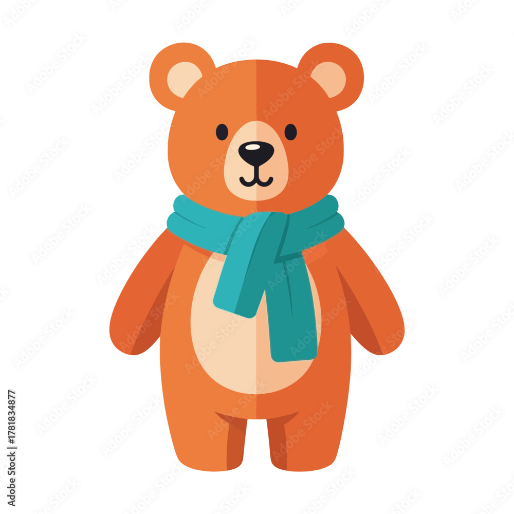 Obraz premium Cute Cartoon Teddy Bear Wearing a Blue Scarf