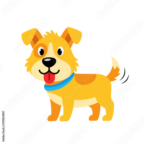 Playful Puppy Joyful Cartoon Dog with Blue Collar and Wagging Tail