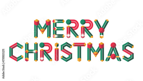 Festive Typography: A vibrant illustration spells out MERRY CHRISTMAS, embodying the joyous spirit of the holiday. The colorful design conveys warmth and cheer for the holiday season.