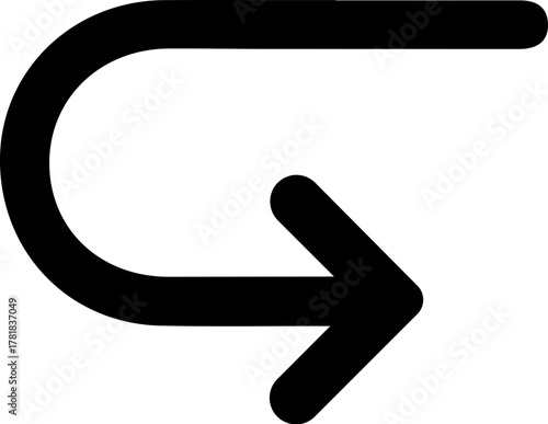 Simple black arrow icon showing a U-turn or return, ideal for navigation apps, undo actions, or indicating reversals with its clear, clean design