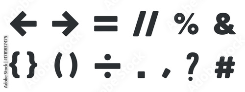 Symbols and signs mathematics marks punctuation equals arrows direction back and forth forward bracket question mark number vector isolated elements