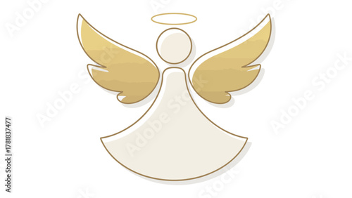 Celestial Silhouette: A serene, minimalist depiction of an angel, featuring a halo and outstretched wings in a graceful pose, symbolizing faith, protection and serenity.