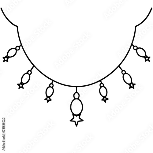 Elegant garland line art with stars and oval shaped ornaments