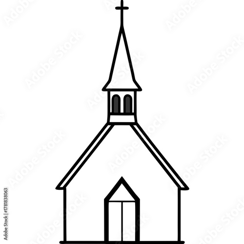 Simple outline illustration of a christian church building icon