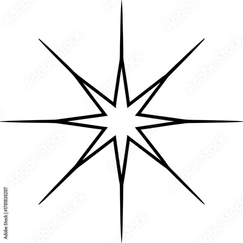 Black outline eight-pointed star icon graphic element vector art.