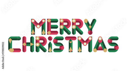 Merry Christmas Typography: A festive graphic spells out Merry Christmas in vibrant colors, capturing the holiday cheer and visual elegance, perfect for seasonal greetings.