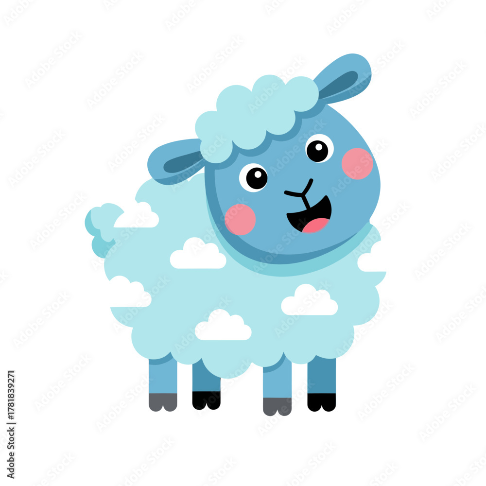 Obraz premium Delightful Sky Blue Sheep Illustration with Cloud-Like Wool and Cheerful Expression