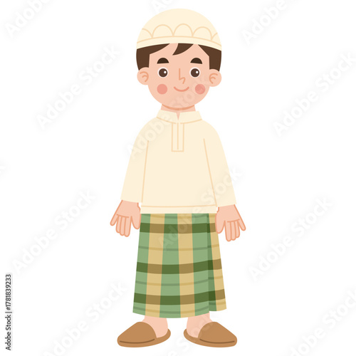 Illustration of Muslim Boy Wearing Traditional Clothes