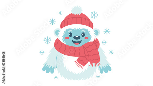 Winter Yeti Charm: A cheerful yeti, donned in a cozy red scarf and cap, frolics amidst gentle snowflakes, embodying the spirit of winter with a playful expression.