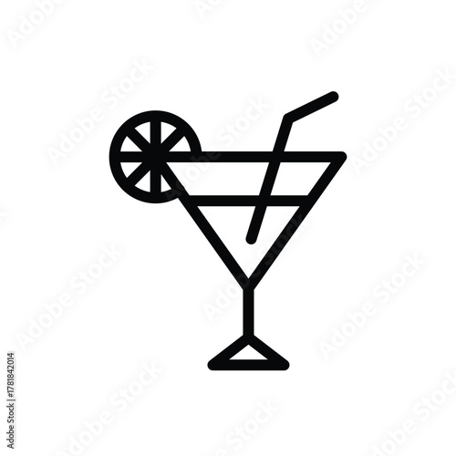 A simple line drawing of a cocktail complete with a wedge garnish and drinking straw
